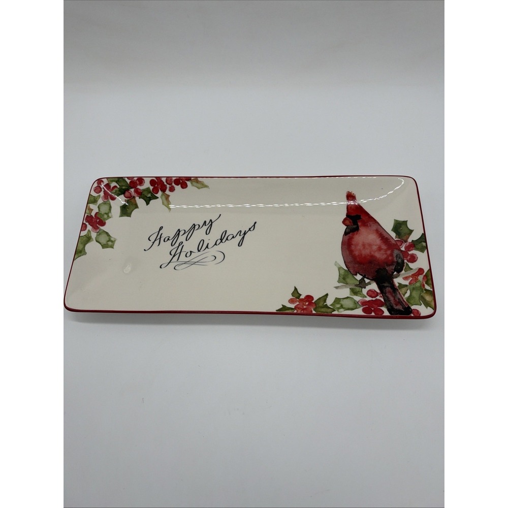 St. Nicholas Square Holiday Traditions Red Cardinal Serving Plate 14" X 6"